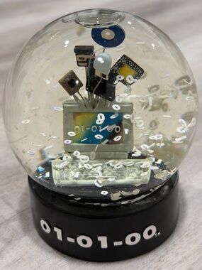 Vintage Y2K Millennium Snow Globe Computer Binary 01-01-00